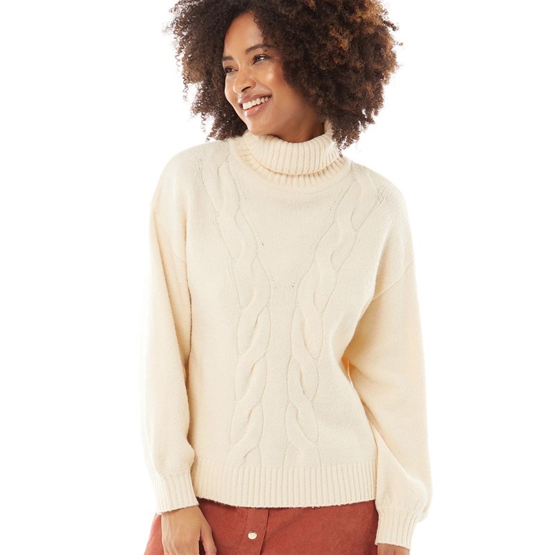 Buy French Connection Womens Cable Knit Roll Neck Jumper Cream