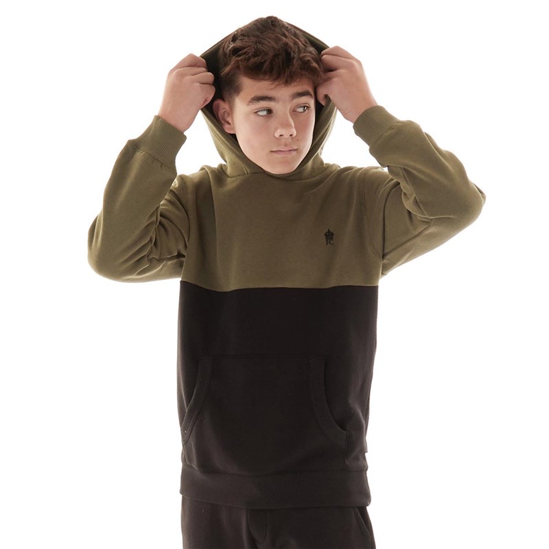 French Connection Boys Block Hoodie Khaki/Black