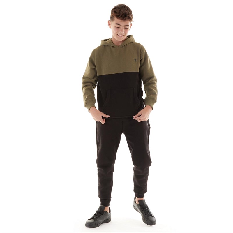 French Connection Boys Block Hoodie Khaki/Black