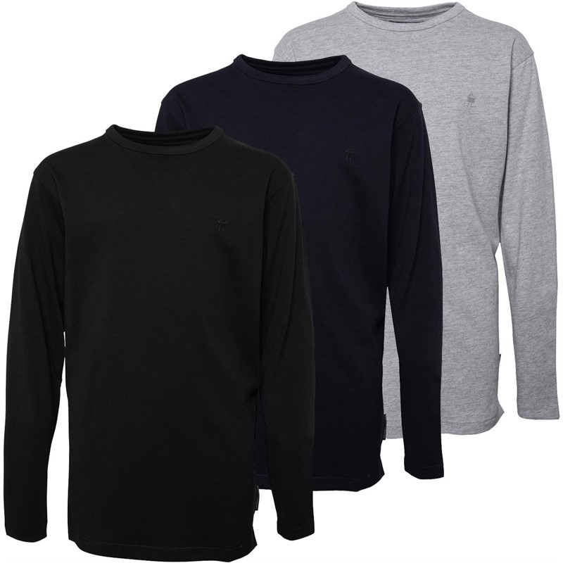 French Connection Boys Three Pack Crew Long Sleeve Tops Black/Marine/Light Grey Melange