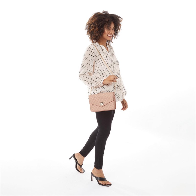 French Connection Womens Quilted Crossbody Dusty Rose