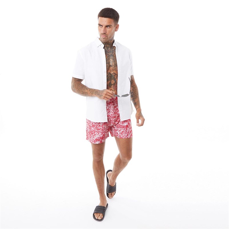 French Connection Mens Leaf 2 Swim Shorts Red/Salt
