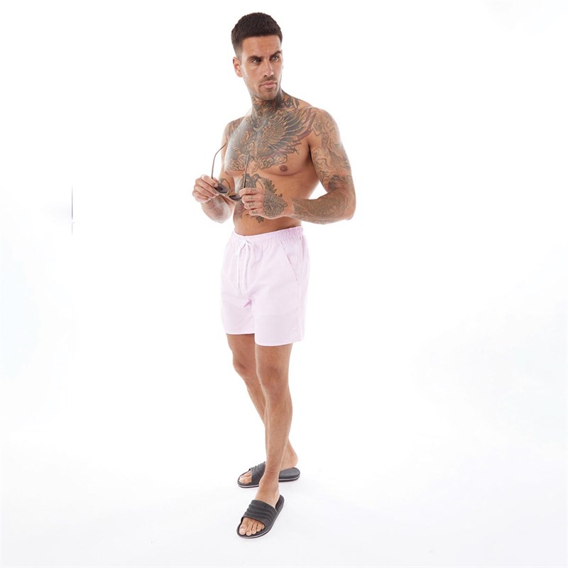 French Connection Mens Stripe Swim Shorts Pink/White