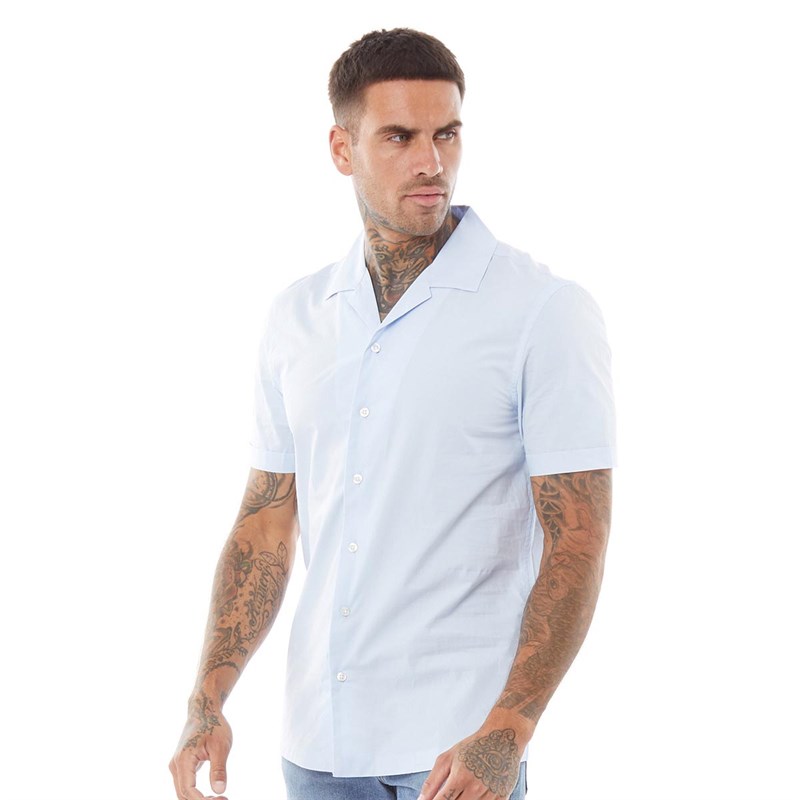 French Connection Mens Plain Revere Short Sleeve Shirt Soft Blue