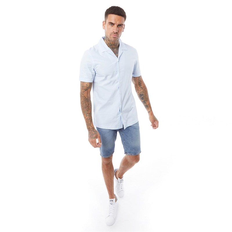 French Connection Mens Plain Revere Short Sleeve Shirt Soft Blue