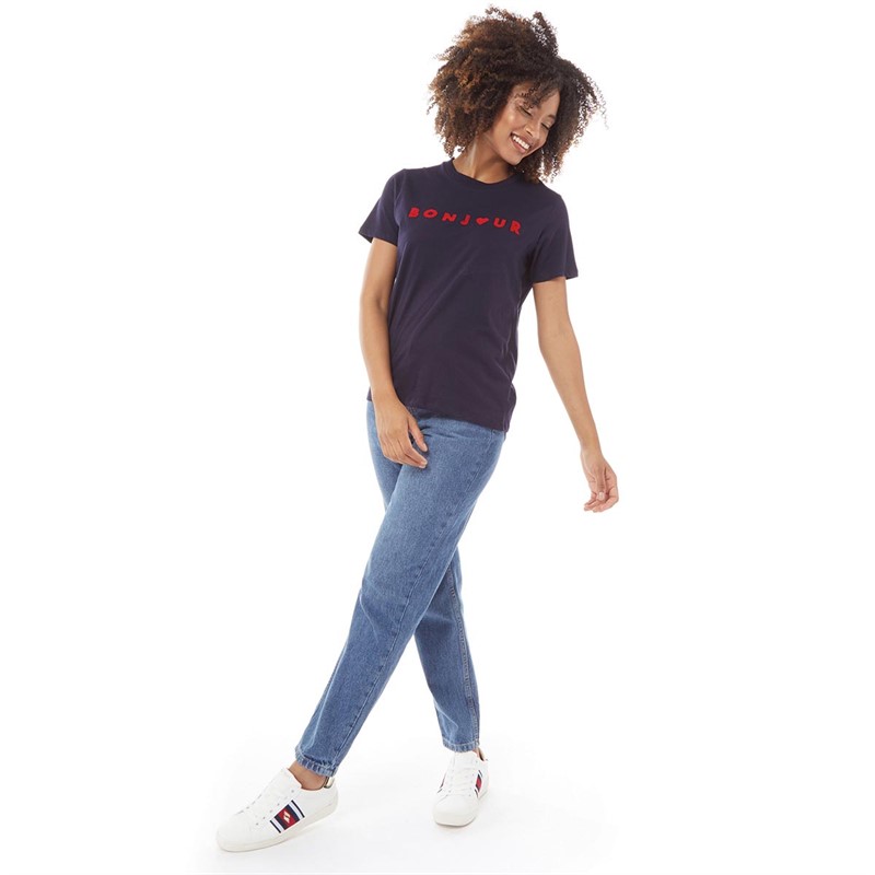 French Connection Womens Bonjour T-Shirt Dark Navy/Red