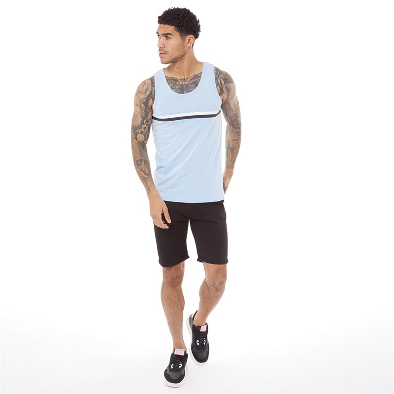 French Connection Mens Vest Two Stripe Sky Melange/White/Marine