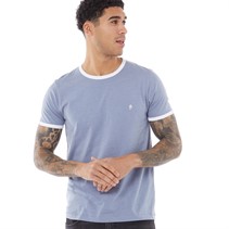 French Connection Mens Ringer T-Shirt Light Blue Melange/White