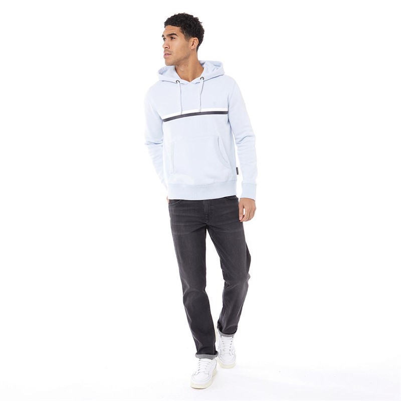 French Connection Mens Two Stripe Hoodie Baby Blue/White/Marine