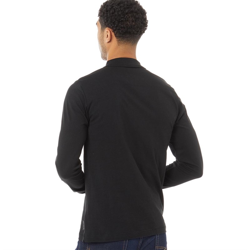 French Connection Mens Long Sleeve Polo Black/Gunmetal