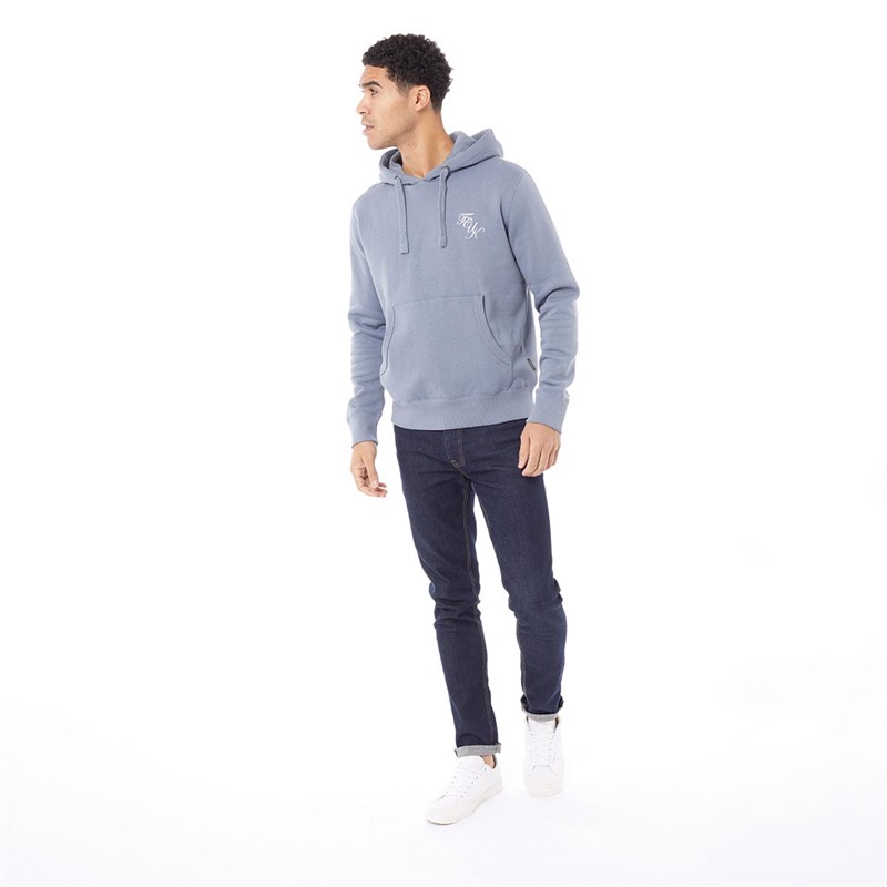 French Connection Mens Script Hoodie Light Blue/White