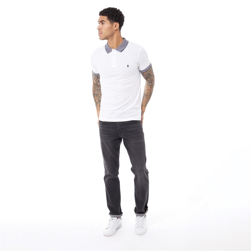 French Connection Mens Stripe Collar Polo White