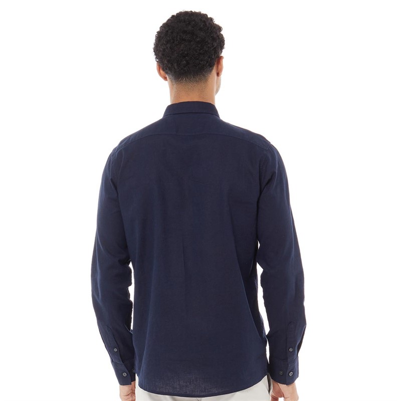 French Connection Mens Long Sleeve Linen Shirt Marine