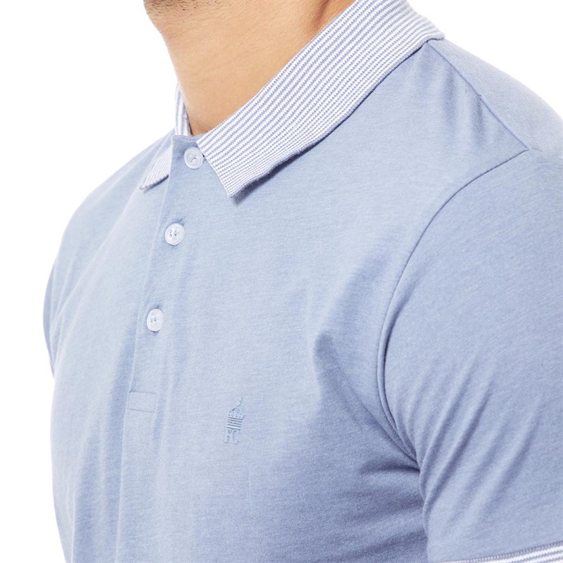 French Connection Mens Stripe Collar Polo Light Blue Melange