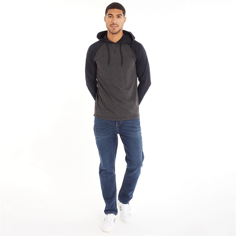 French Connection Mens Hooded Raglan Top Charcoal Melange/Marine