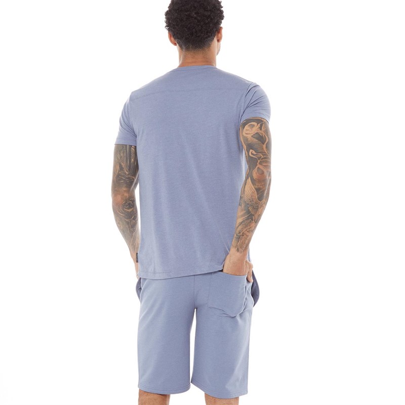 French Connection Mens Script T-Shirt And Shorts Co-Ord Light Blue Melange/White