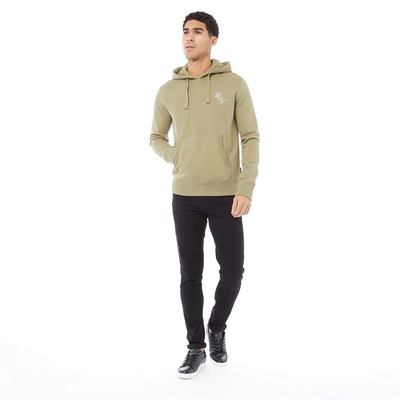 French Connection Mens Script Hoodie Light Khaki/White