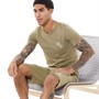 French Connection Mens Script T-Shirt And Shorts Co-Ord Light Khaki/White