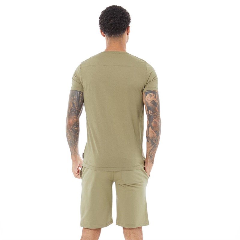 French Connection Mens Script T-Shirt And Shorts Co-Ord Light Khaki/White
