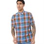 French Connection Mens Short Sleeve Checked Shirt Blue/Orange Multi