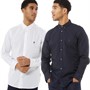 French Connection Mens Long Sleeve Plain Logo Two Pack Shirts White/Marine