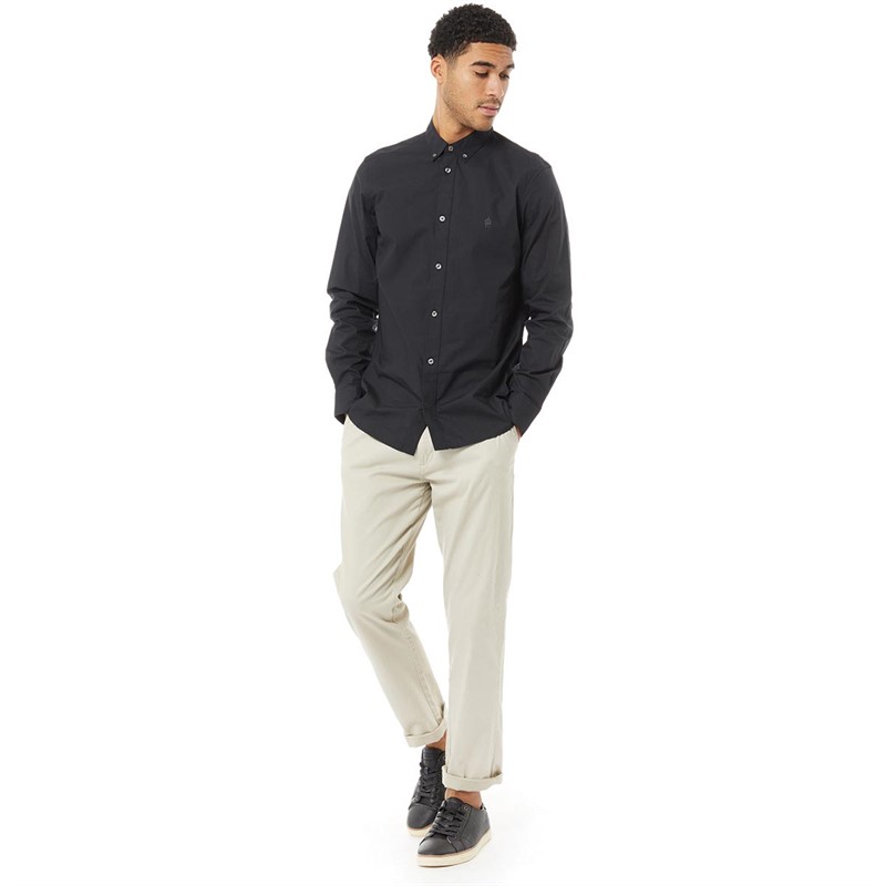 French Connection Mens Long Sleeve Plain Logo Shirt Black