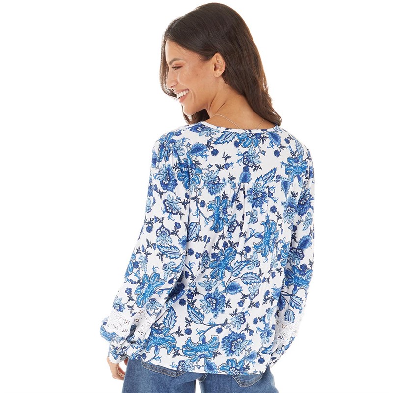 French Connection Womens Boho Top White/Blue