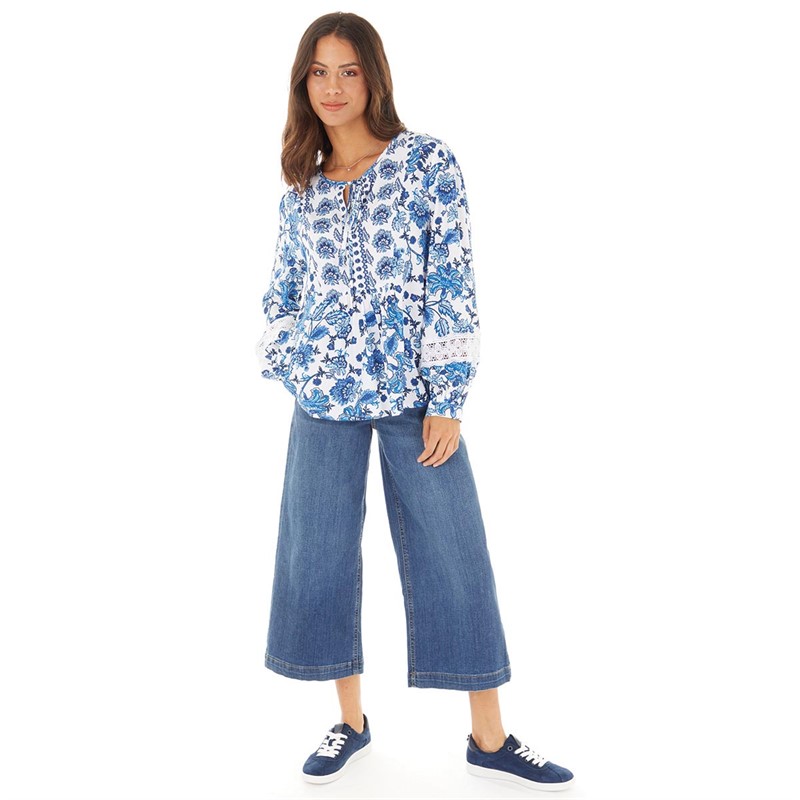 French Connection Womens Boho Top White/Blue