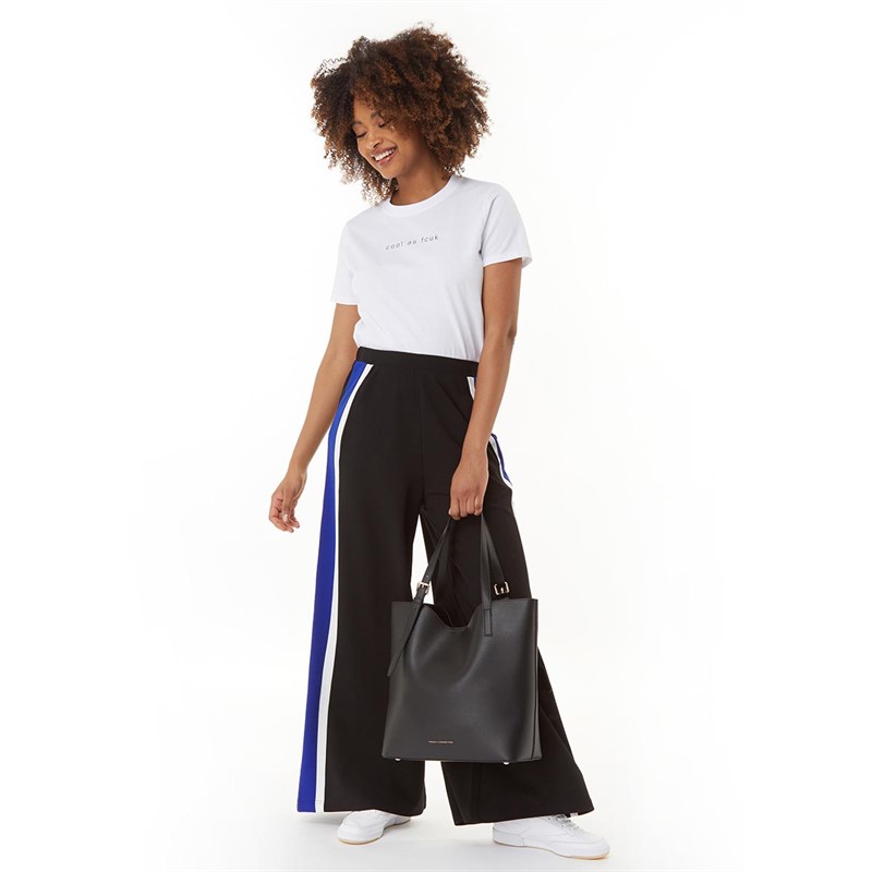 French Connection Womens Crepe Wide Leg Joggers Trousers Black /Royal Blue/White