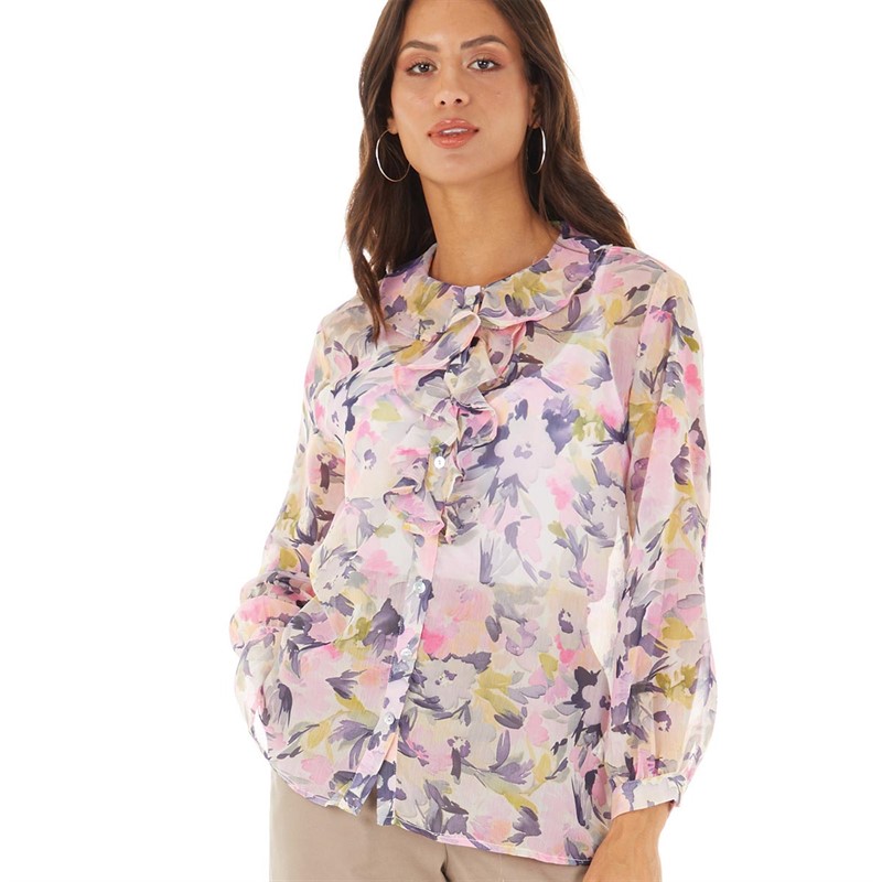French Connection Womens Frill Henley Shirt Pastel Pink