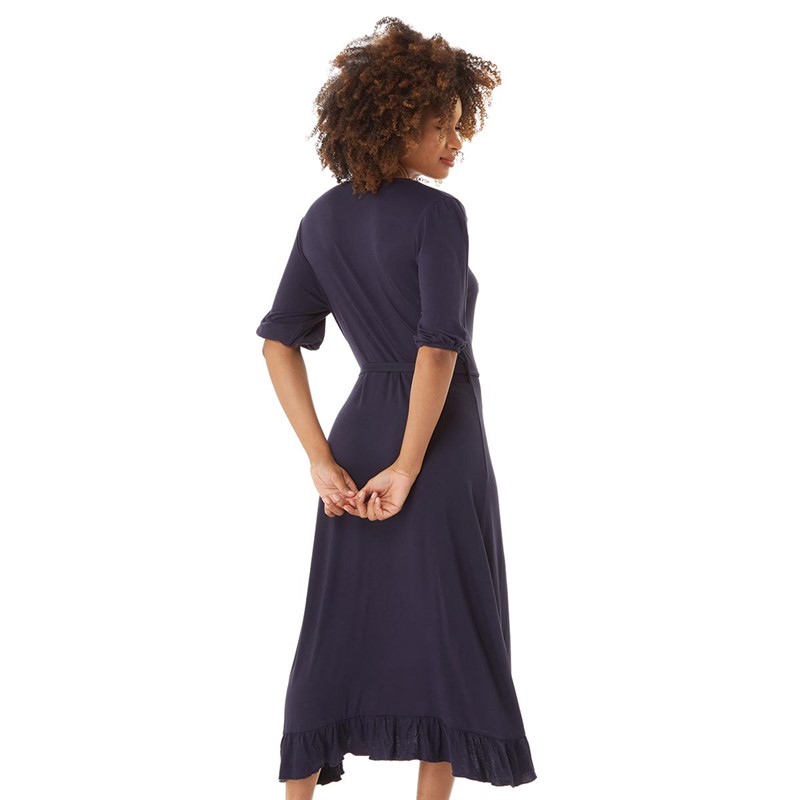 French Connection Womens Wrap Frill M Dress Dark Navy