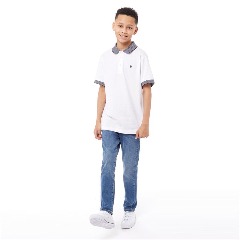 French Connection Jongens Stripe Collar Polo’s met korte mouwen Wit