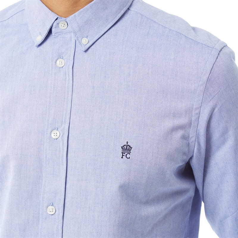 French Connection Mens Oxford Long Sleeve Shirt Mid Blue/Marine