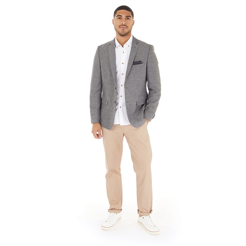 French Connection Mens Herringbone Blazer Grey