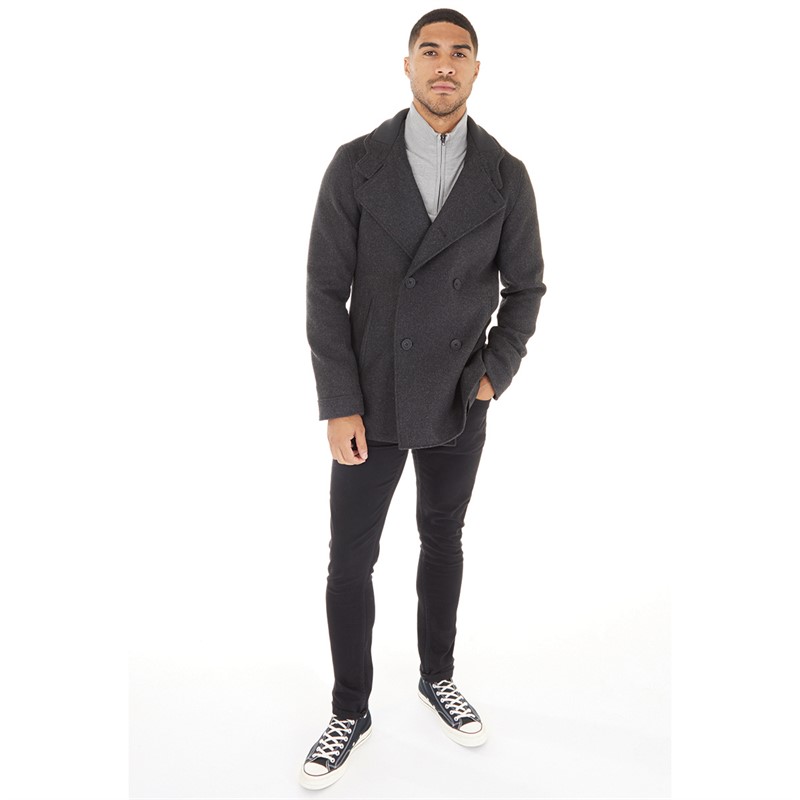 French connection mens single breasted funnel wool jacket marine cheap
