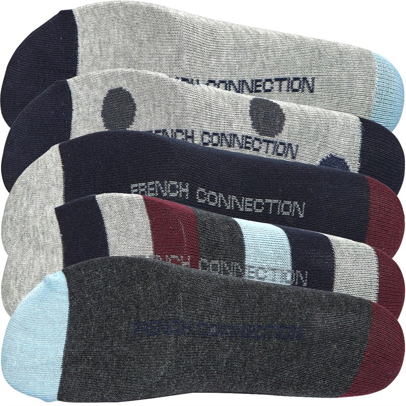 French Connection Mens FC Five Pack Crazy Dress Socks Multi Light Grey/Charcoal/Chateaux/Light Blue