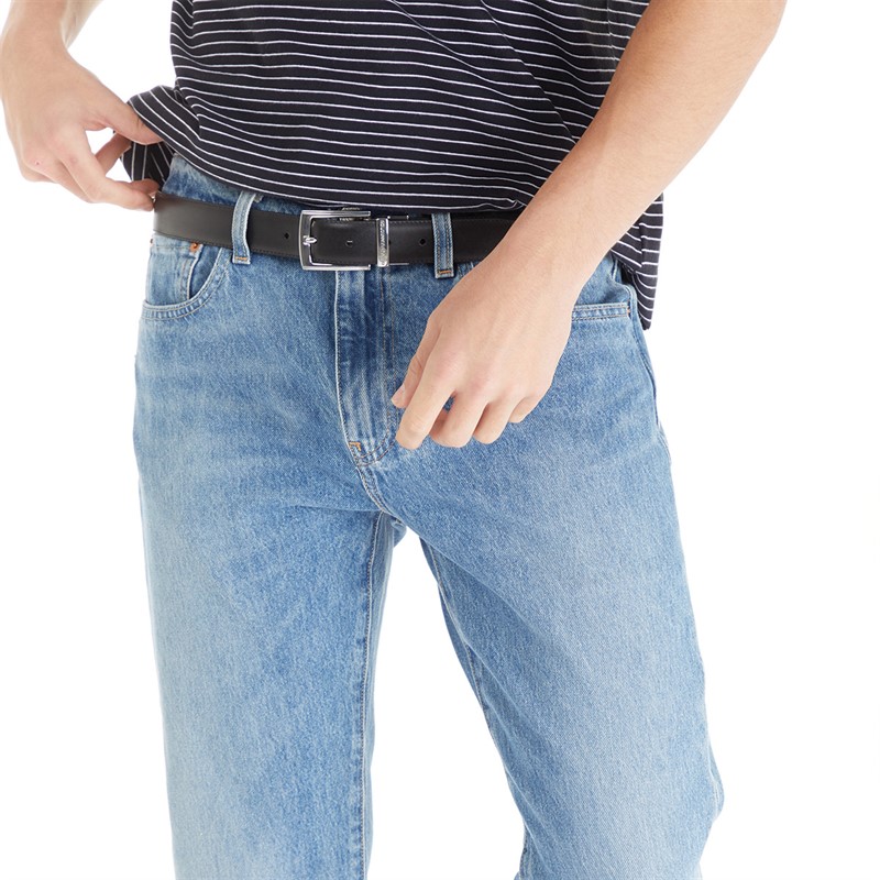 French Connection Mens FC Diamond Embossed Reversible Belt Black/Black