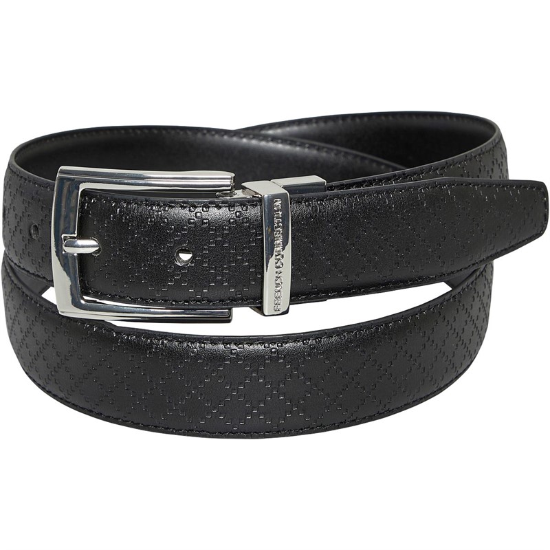 French Connection Mens FC Diamond Embossed Reversible Belt Black/Black