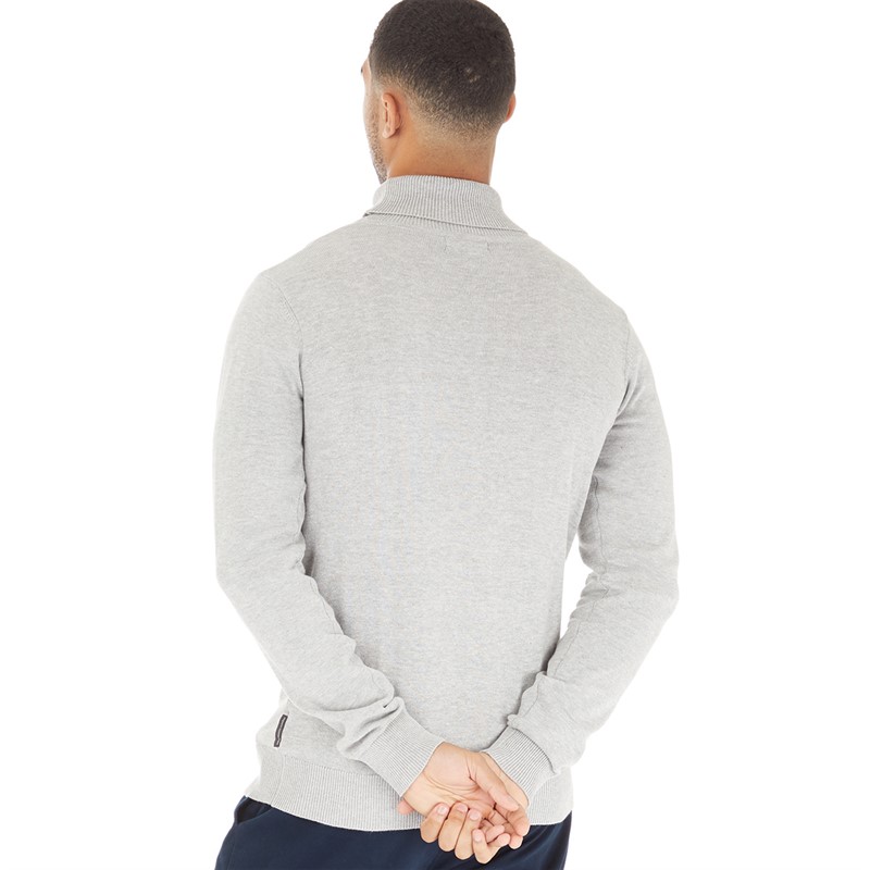 French Connection Mens Cotton Roll Neck Jumper Light Grey Mel