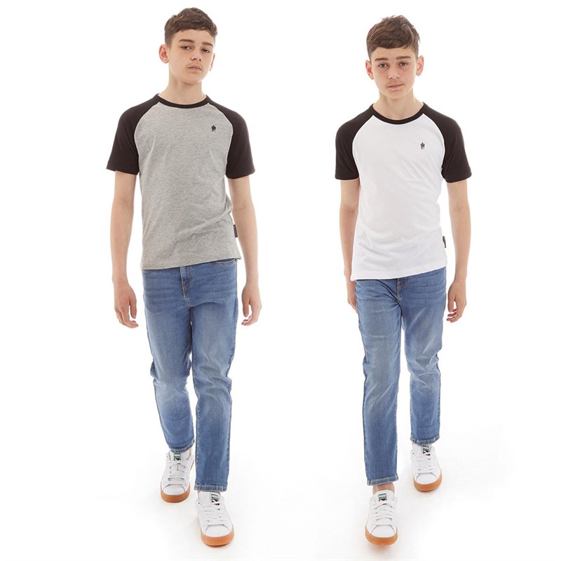 French Connection Boys Two Pack Raglan T-Shirts Light Grey Marl/Black White/Black