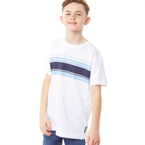 French Connection Boys Chest Stripe Print T-Shirt White/Sky/Marl