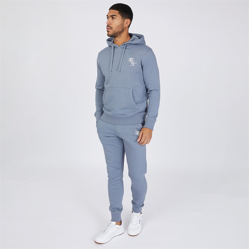 French Connection Mens Script Tracksuit Light Blue Melange/White