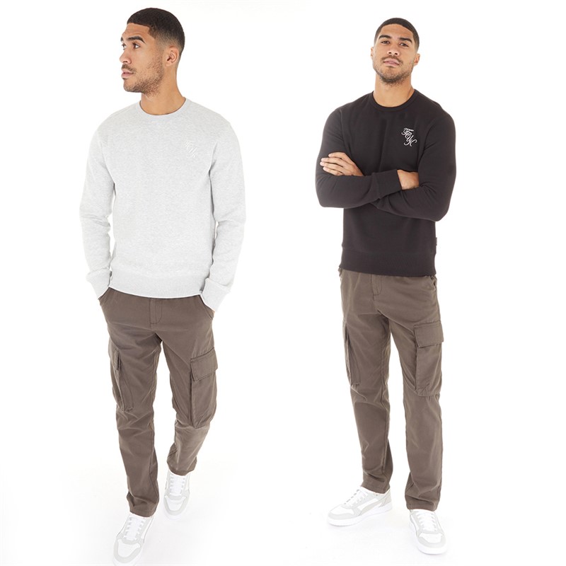 French Connection Mens Two Pack Script Sweatshirt Black/White/Light Grey Melange/White
