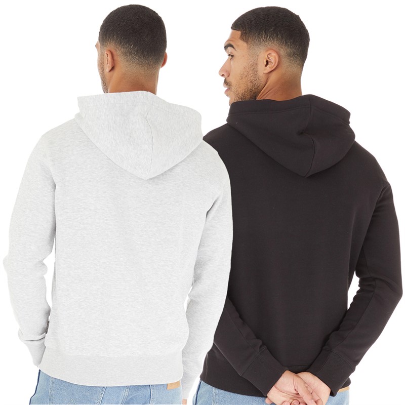 French Connection Mens Two Pack Script Hoodies Black/White/Light Grey Melange/White
