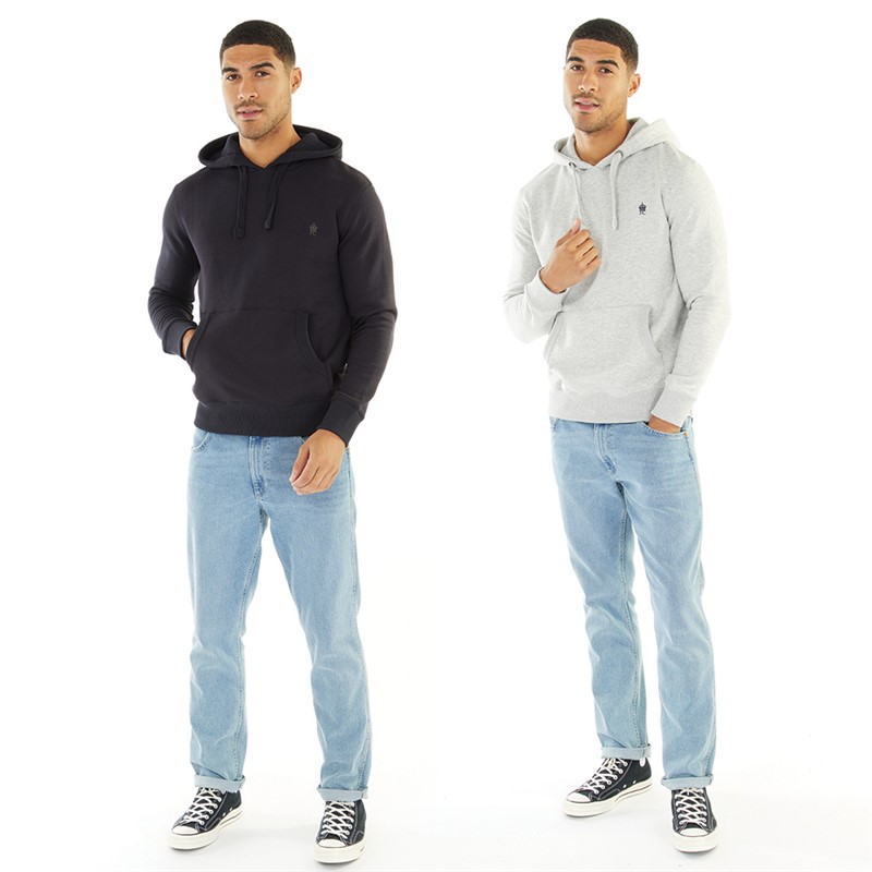French Connection Sweat-shirts à Capuche homme, Pacquet Double, Marine/Gris Chiné Clair