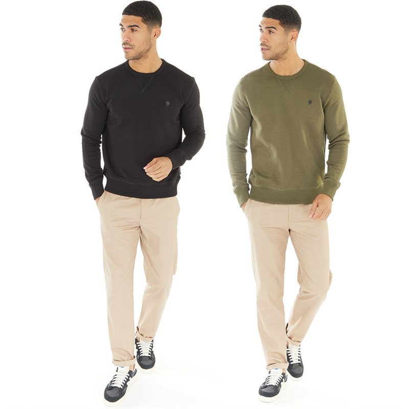 French Connection Herren Sweatshirts 2er Pack Schwarz/Khaki