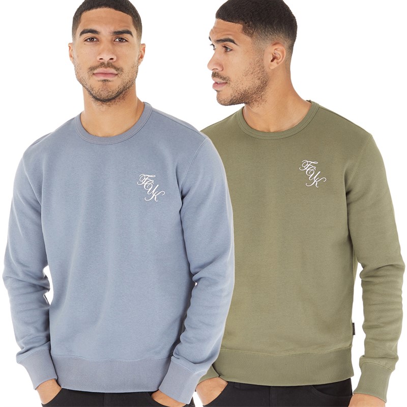 Buy French Connection Mens Two Pack Script Sweatshirt Light Blue White Khaki White