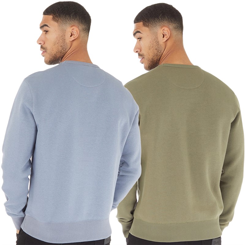 French Connection Mens Two Pack Script Sweatshirt Light Blue/White/Khaki/White