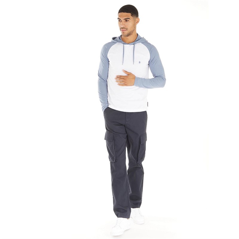 French Connection Mens Raglan Hooded Top White/Light Blue Melange