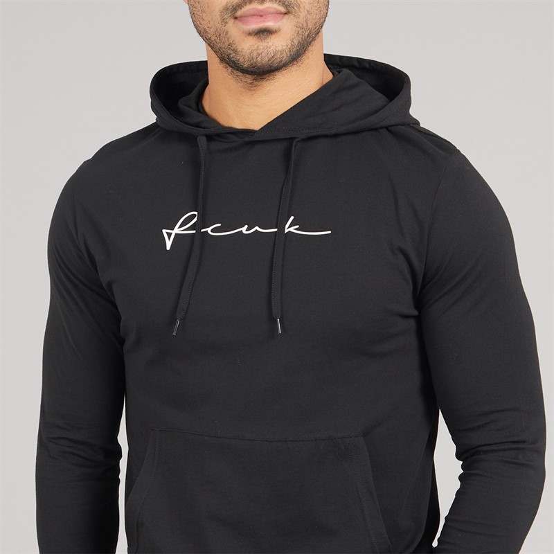 French Connection Mens Scribble Long Sleeve Hooded Top Black/White